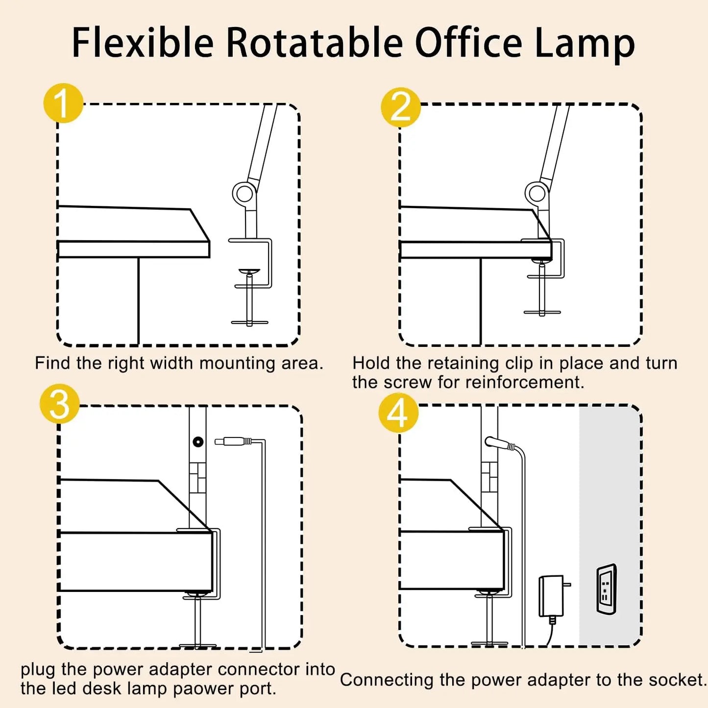 LED Desk Lamp with Clamp Flexible 4 sections Swing Arm Three light sources.