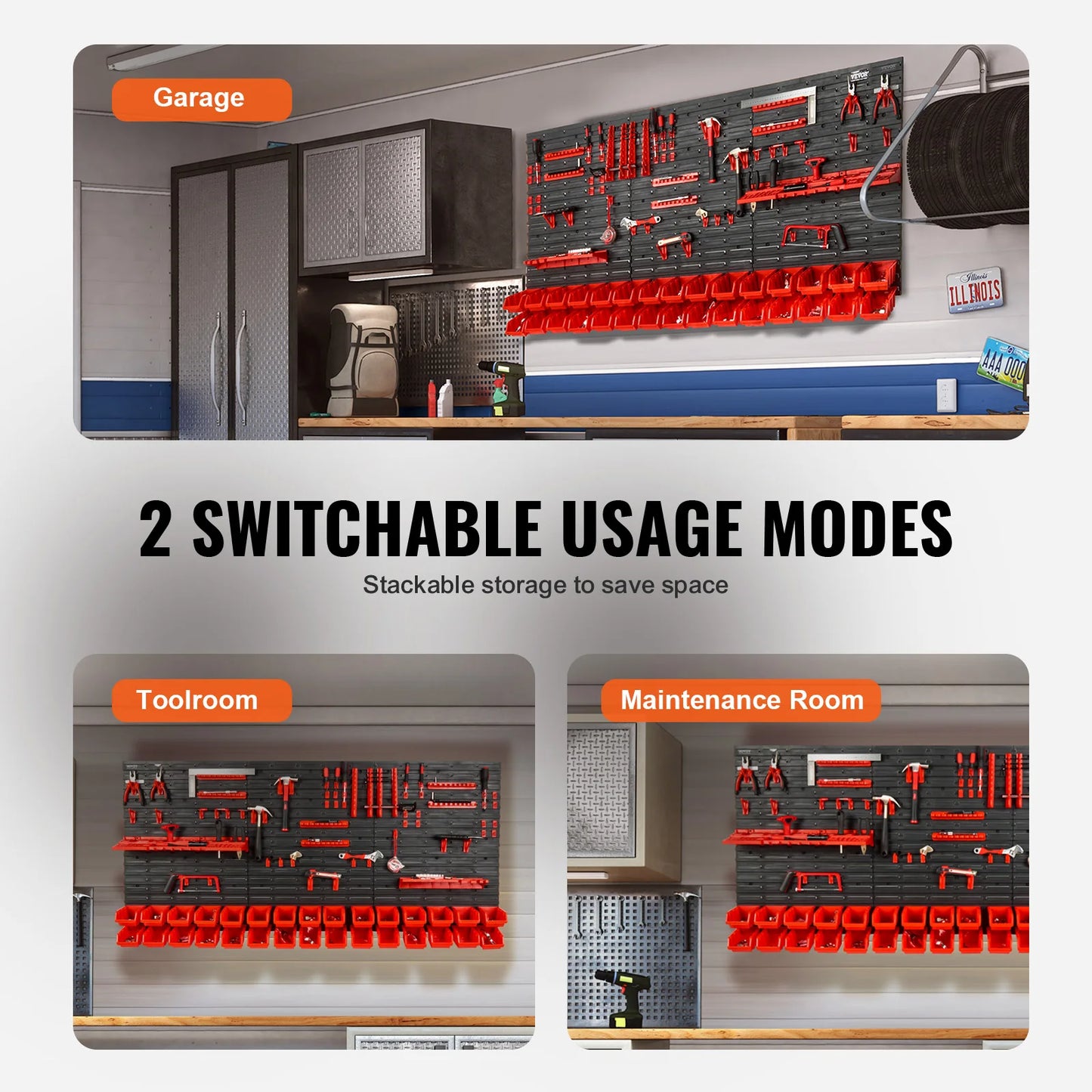30Bin Wall Mounted Storage Bins Parts Rack Organizer Garage with Wall Panels.