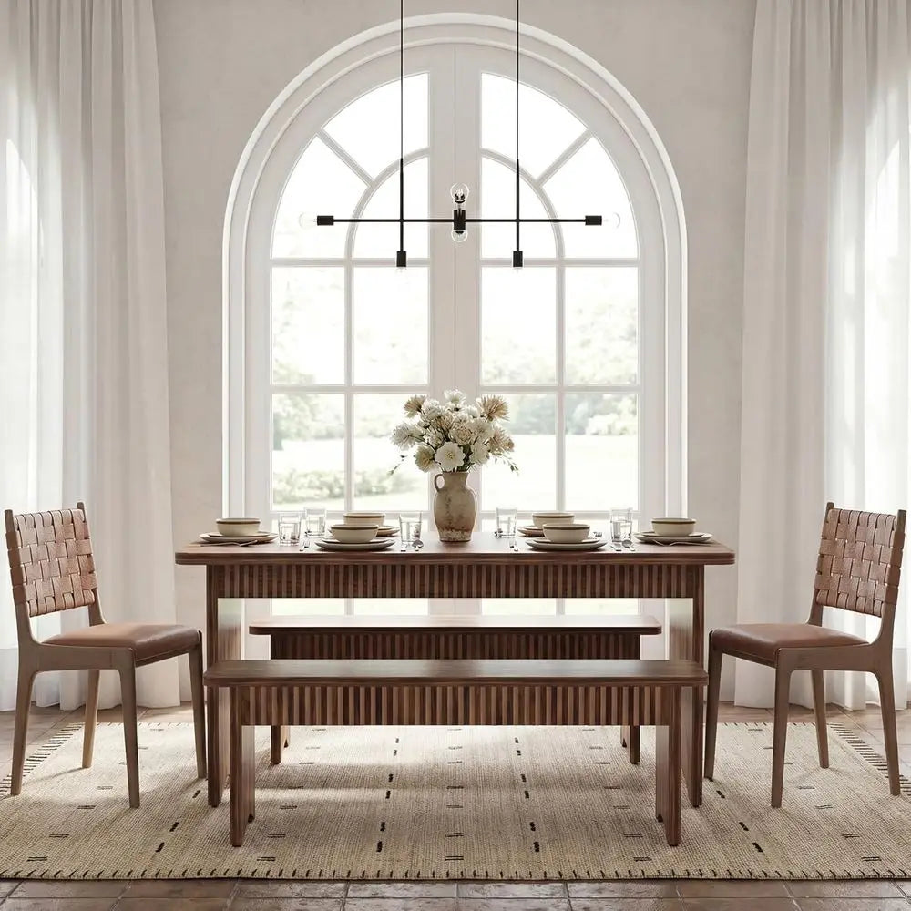 55" Dining Table with 2 Benches, Dining Table Set or 4-6 People.