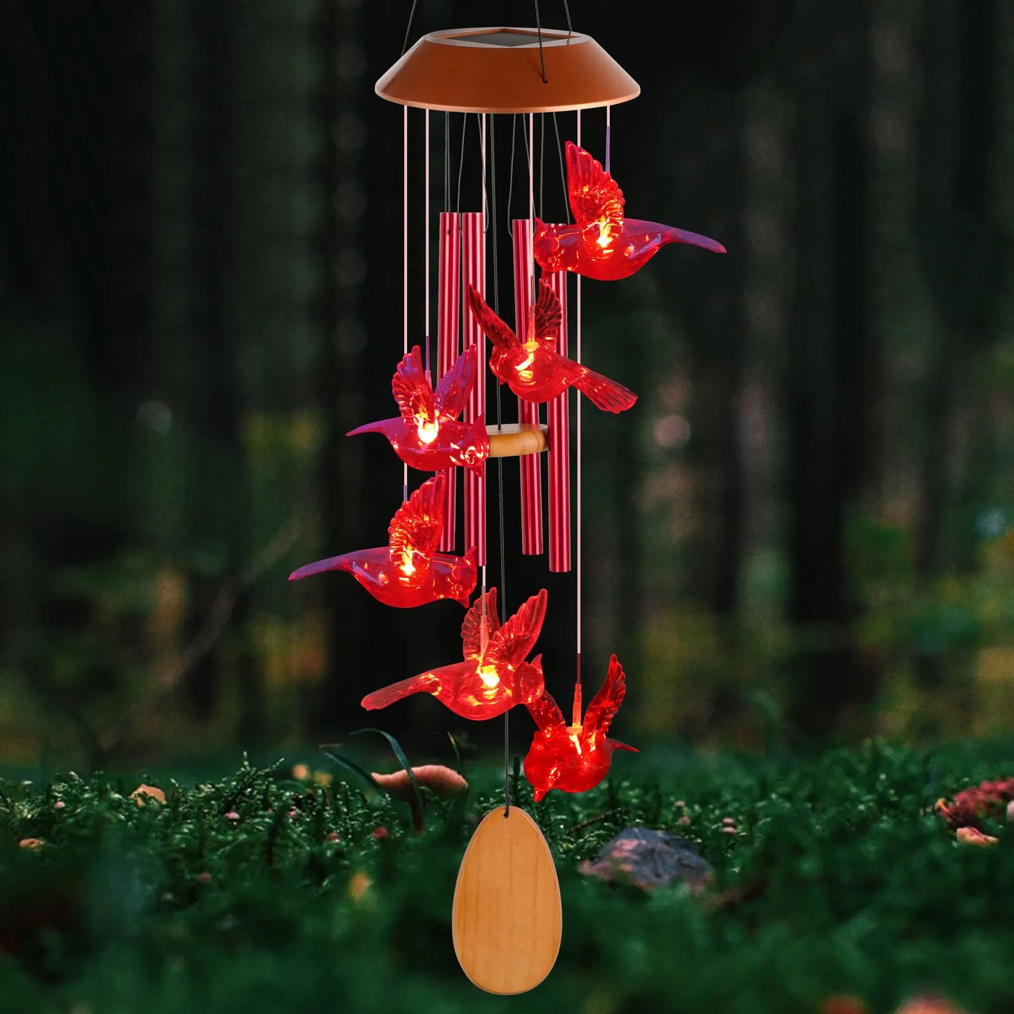 Solar Wind Chimes, Wooden Cardinal with Aluminum Tubes, Outdoor Garden Decor