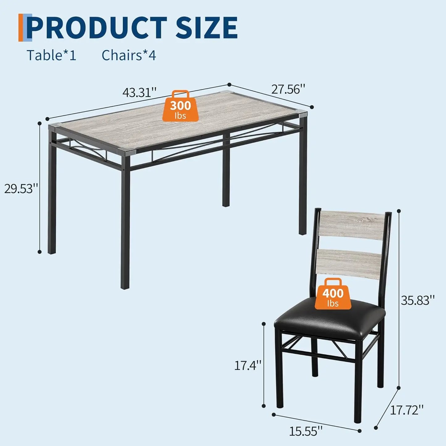 Dining Table Set for 4, Wood Table & Chairs Set of 4 with Corner Protector, Upholstered.