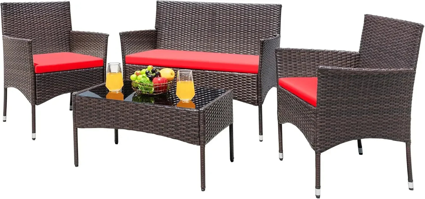 patio furniture 4 pieces conversation set outdoor wicker rattan chairs & Table.