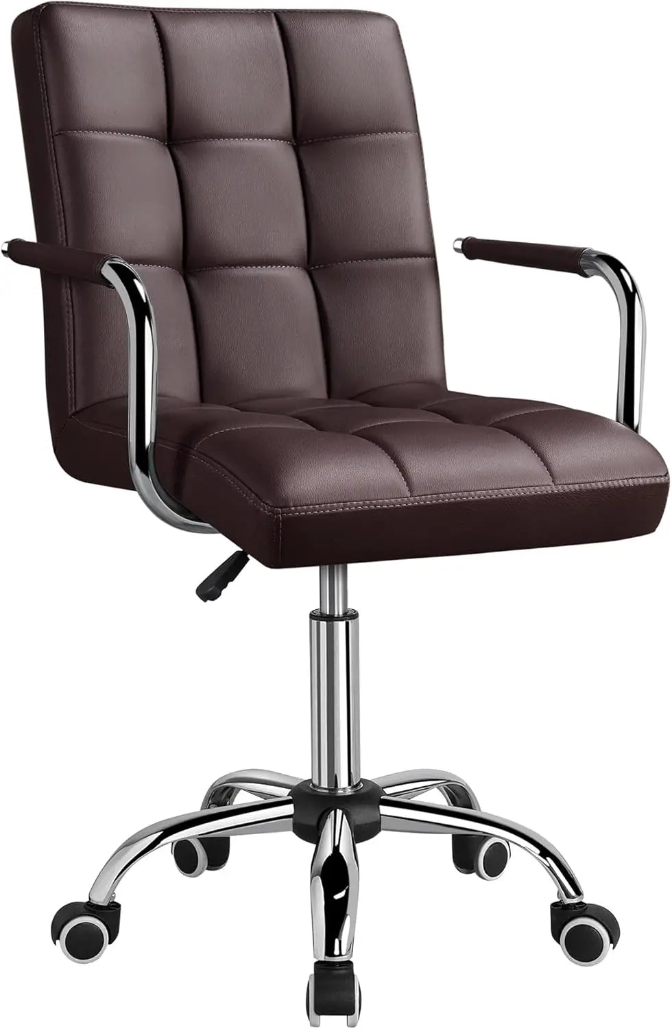White Desk Chairs with Wheels/Armrests Modern PU Leather Office Chair Midback Adjustable Home Executive Chair 360°
