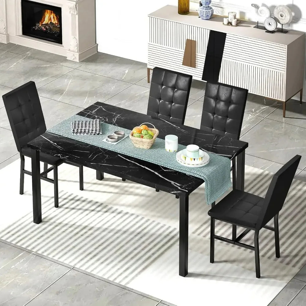 Dining Room Table Set 5 Piece Set Marble Dining Table 4 Chair Table Set for Kitchen.
