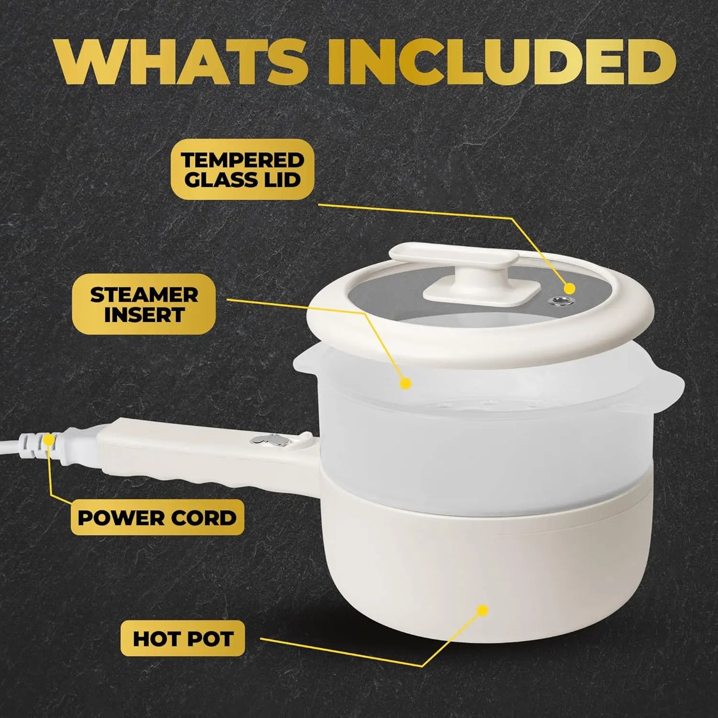 2.5L Electric Hot Pot with Lid & Steamer, Ceramic Cooker- Adjustable Temp 2025 Model