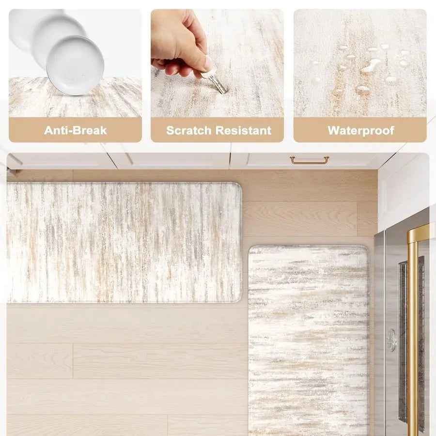 Anti Fatigue Kitchen Mats for Floor 2 Piece, Cushioned Abstract Kitchen Rugs, Memory Foam.