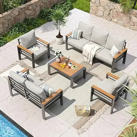 Aluminum Patio Furniture Set 7 Seats, Oversized Outdoor Sectional with Washable Thick Cushions, Waterproof.