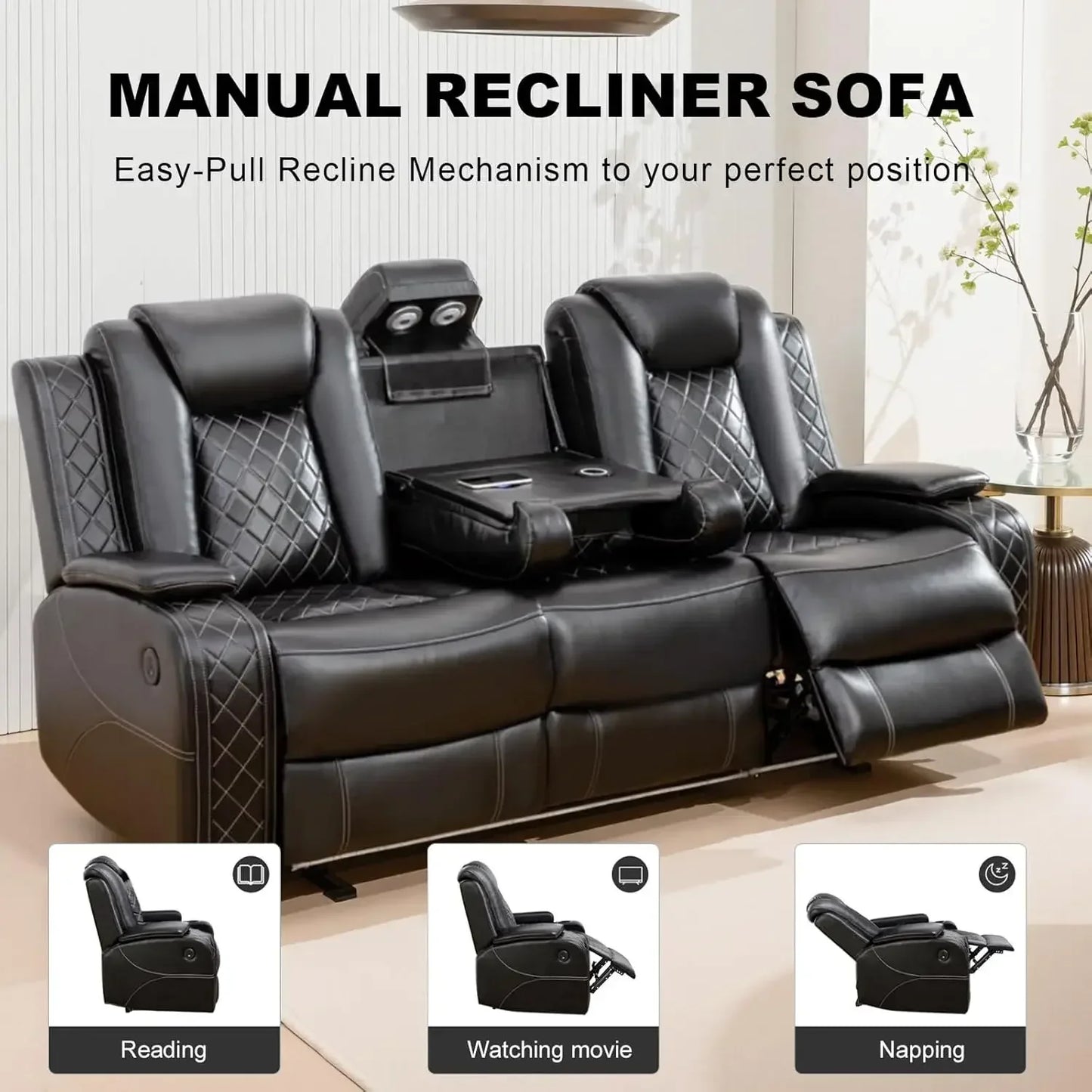 Power Living Room Furniture Sets, Electric Recliner Chair with LED Light, sectional Sofa Loveseat with Wireless Charging