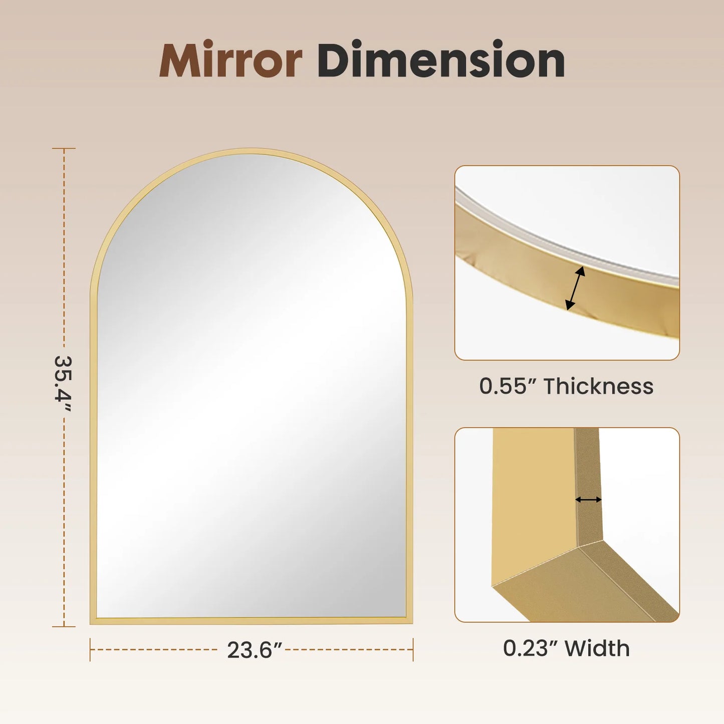JHK 26"x38" Arched Metal Framed Bathroom Mirrors for Wall Hanging and Bedroom Entryway