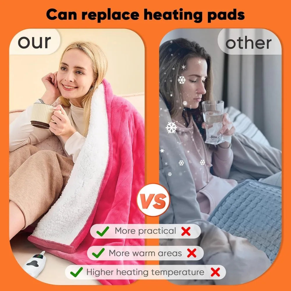 Heated Blanket Electric Throw 50"X60", with 10 Heat Levels 8 Hours Auto-Off, Fleece Soft Blanket