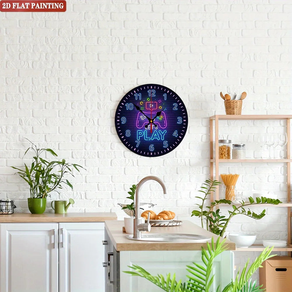 Gaming Console Clock. Neon blue/purple arcade design for game room. A perfect gamer gift.