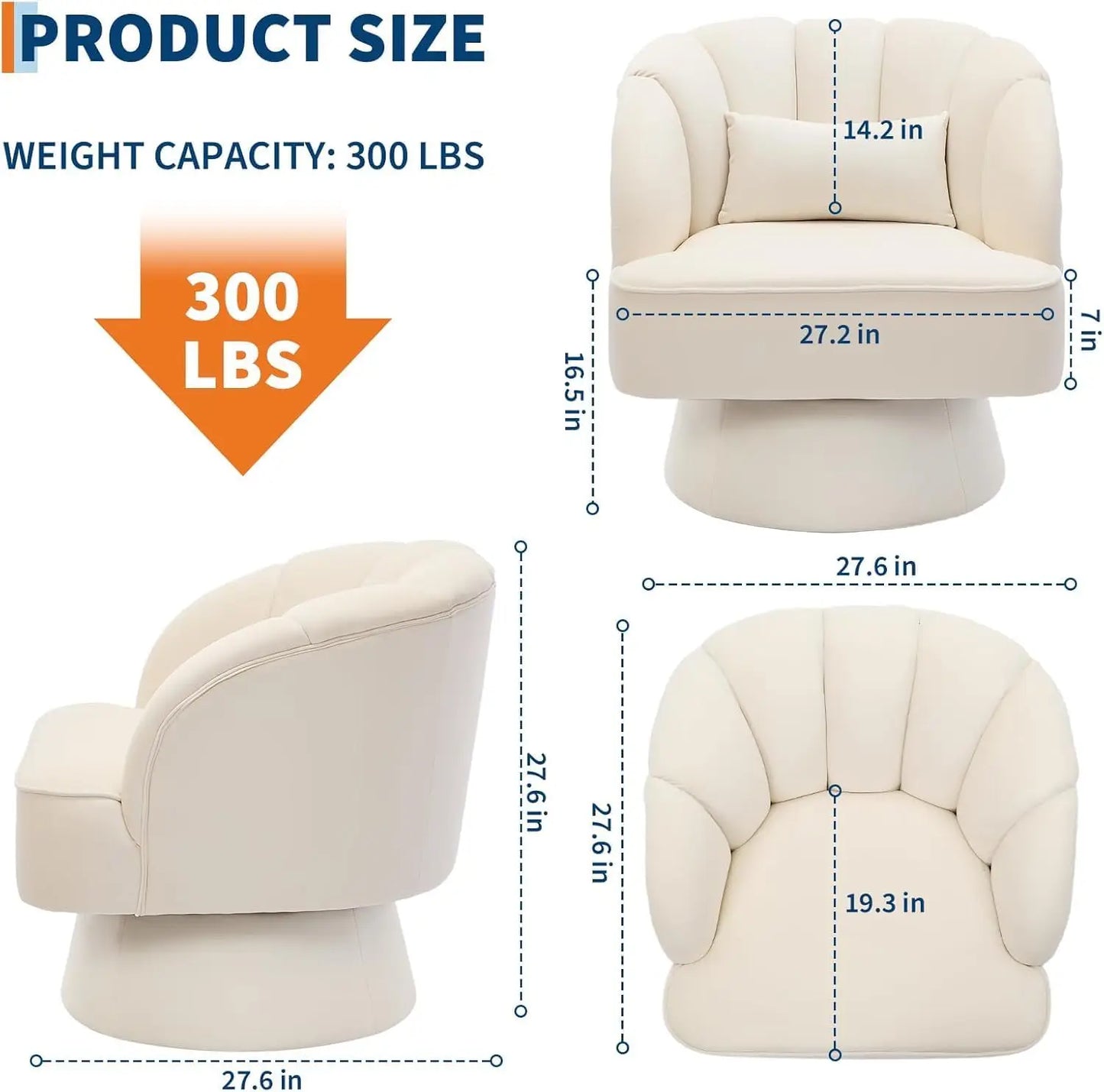 360° Swivel Barrel Accent Chair Modern Round Armchair & Plush Padding Velvet Fabric Upholstered.