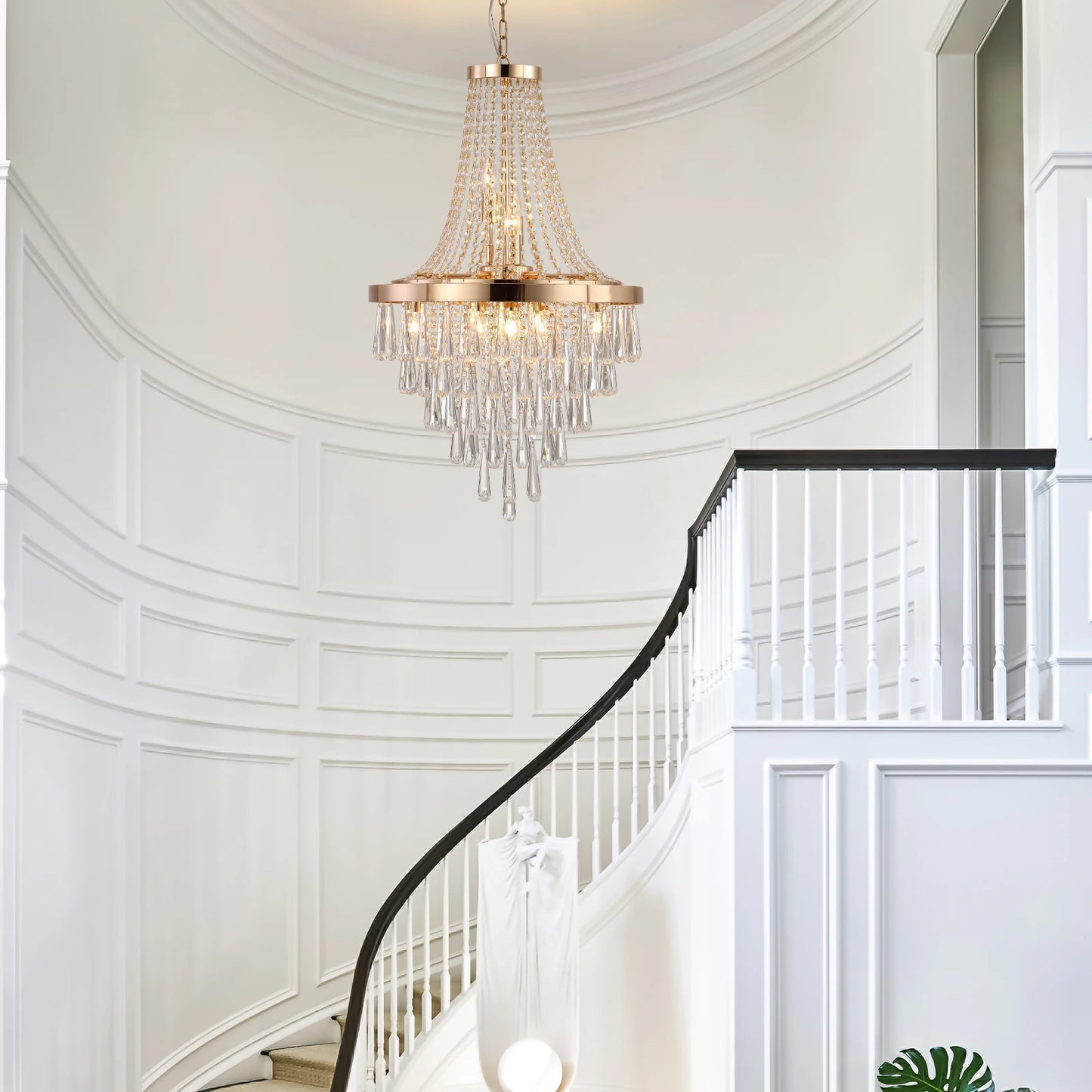 Large Luxury Gold Crystal Chandelier, Dazzling K9 Crystals, Superior Metal Finish,