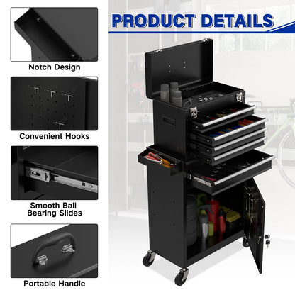 5 Drawer Tools Chest, Tool Cabinet with Universal Lockable Wheels.