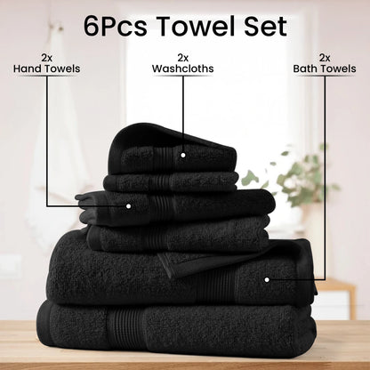 Decor 6-Piece Bath Towel Set – 100% Cotton, 525 GSM, Ultra-Soft & Absorbent.