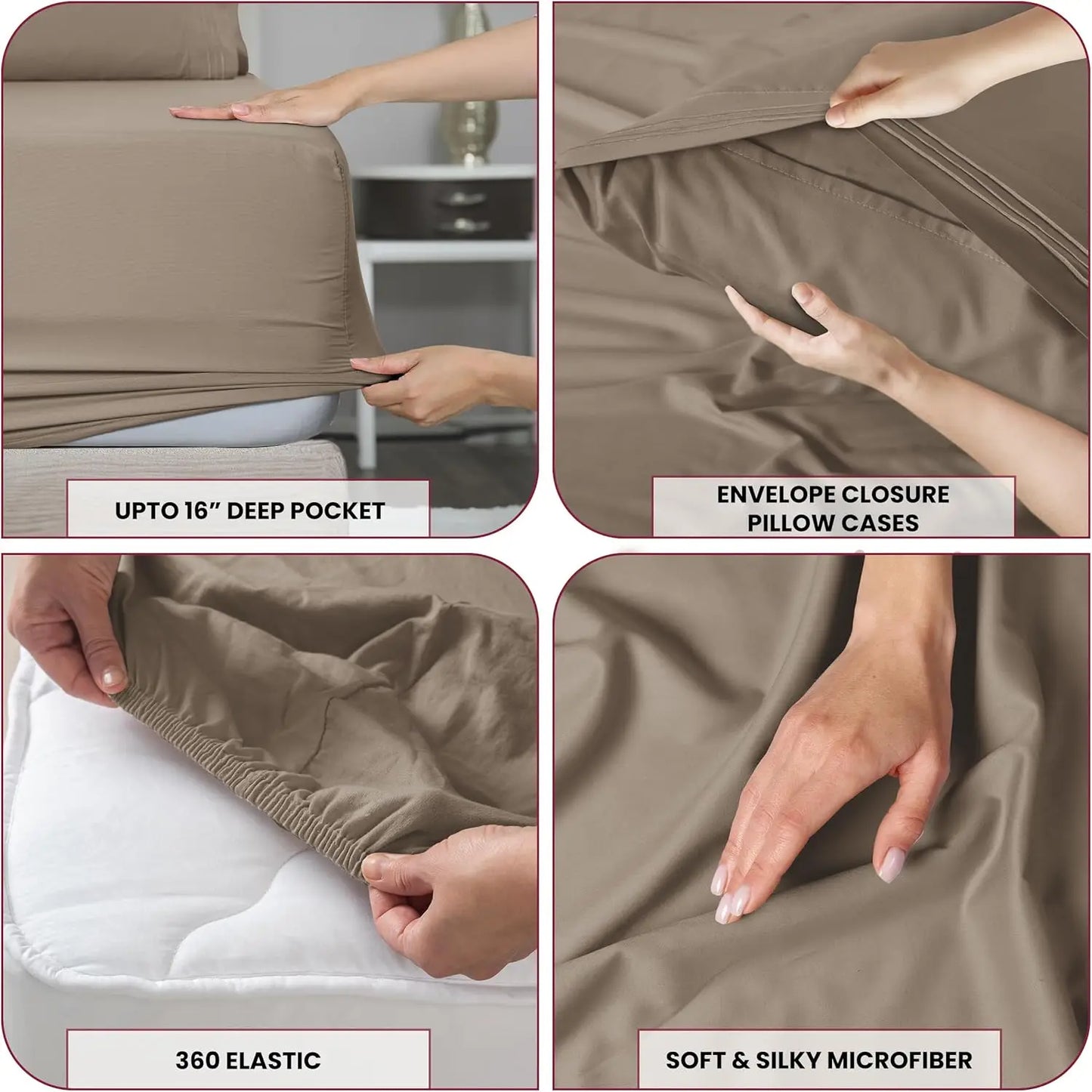 Lux Décor 6Pc Solid Sheet Set – Brushed Microfiber, 16" Deep Pockets, with Embroidered & Plain Pillowcases