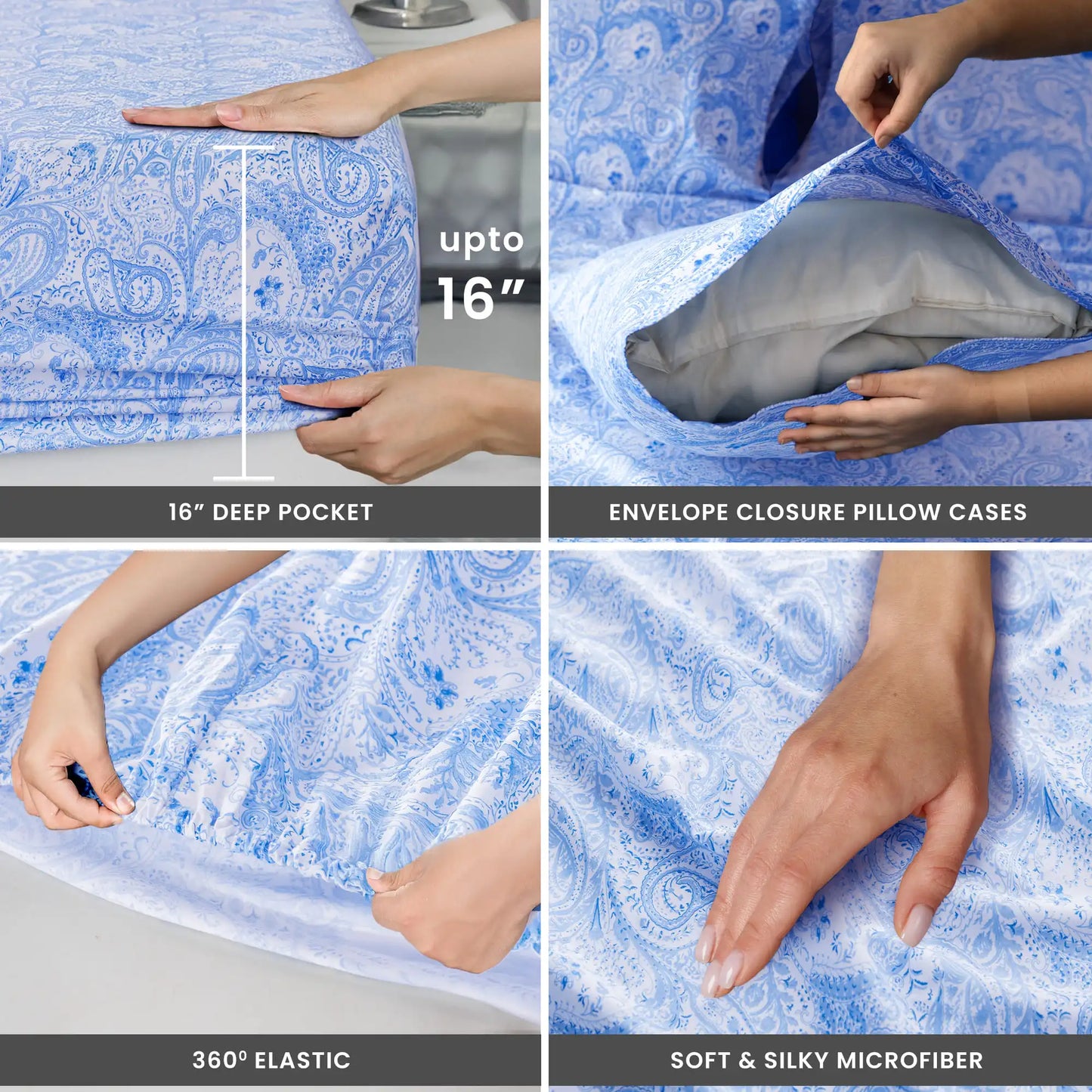 Lux Decor 4-Piece Paisley Bed Sheet Set – Soft Brushed Microfiber Sheets – Wrinkle-Resistant Bedding