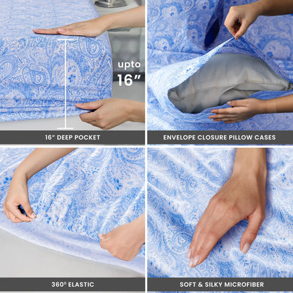 Lux Decor 4-Piece Paisley Bed Sheet Set – Soft Brushed Microfiber Sheets – Wrinkle-Resistant Bedding