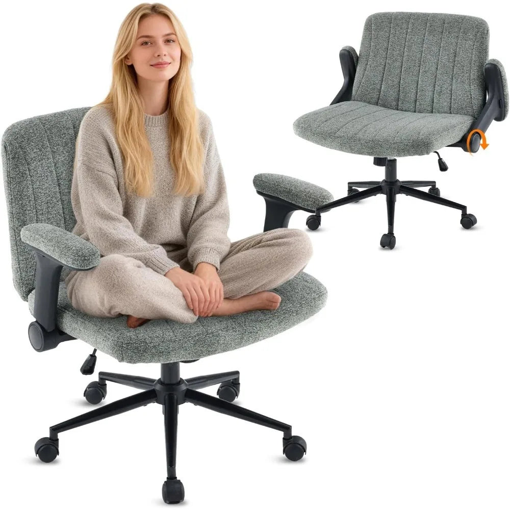 Criss Cross Chair with Adjustable Flip-Up Arms, Cross Legged Chair with Wheels, Extra Wide.
