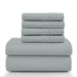 Lux Décor 6Pc Solid Sheet Set – Brushed Microfiber, 16" Deep Pockets, with Embroidered & Plain Pillowcases