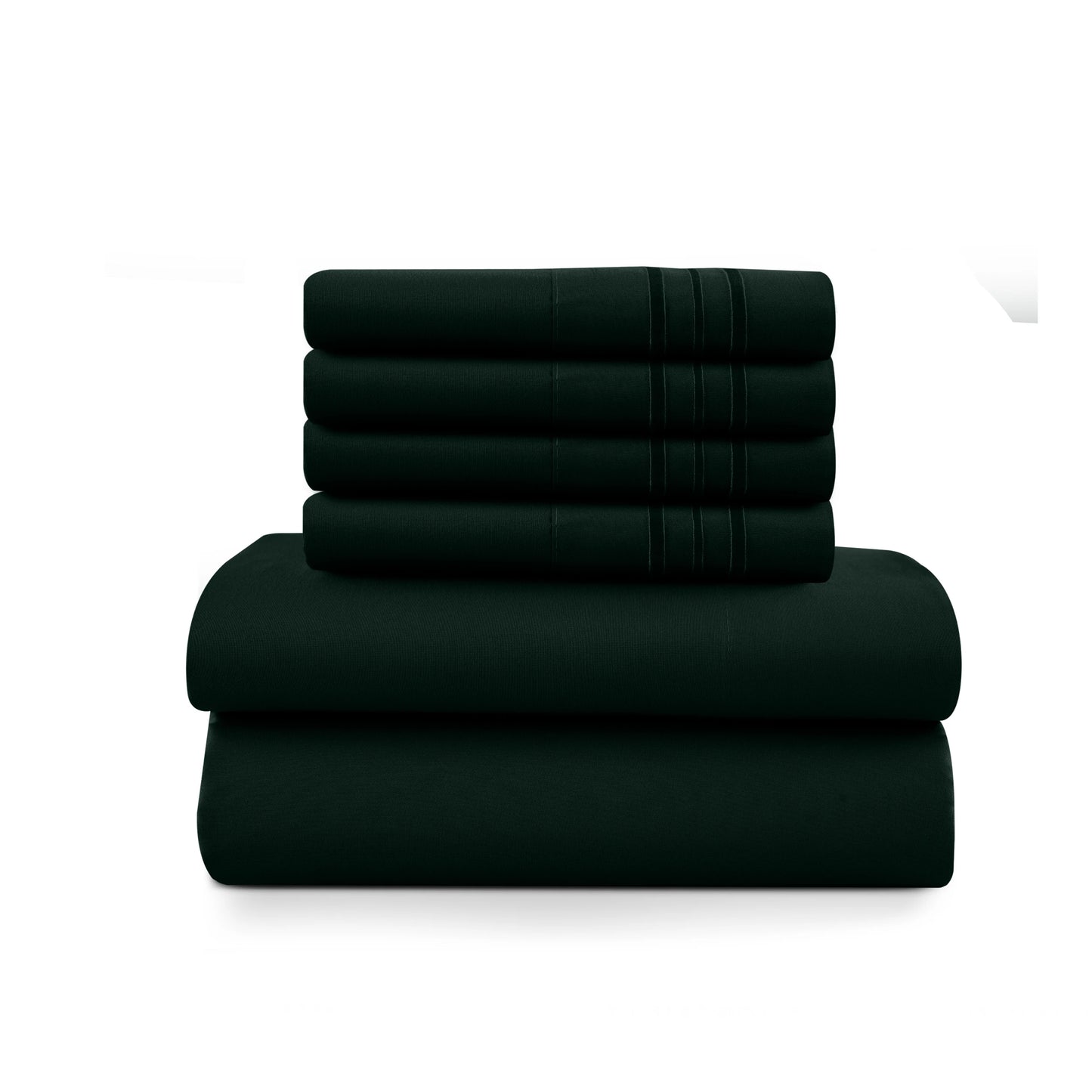 Lux Décor 6Pc Solid Sheet Set – Brushed Microfiber, 16" Deep Pockets, with Embroidered & Plain Pillowcases