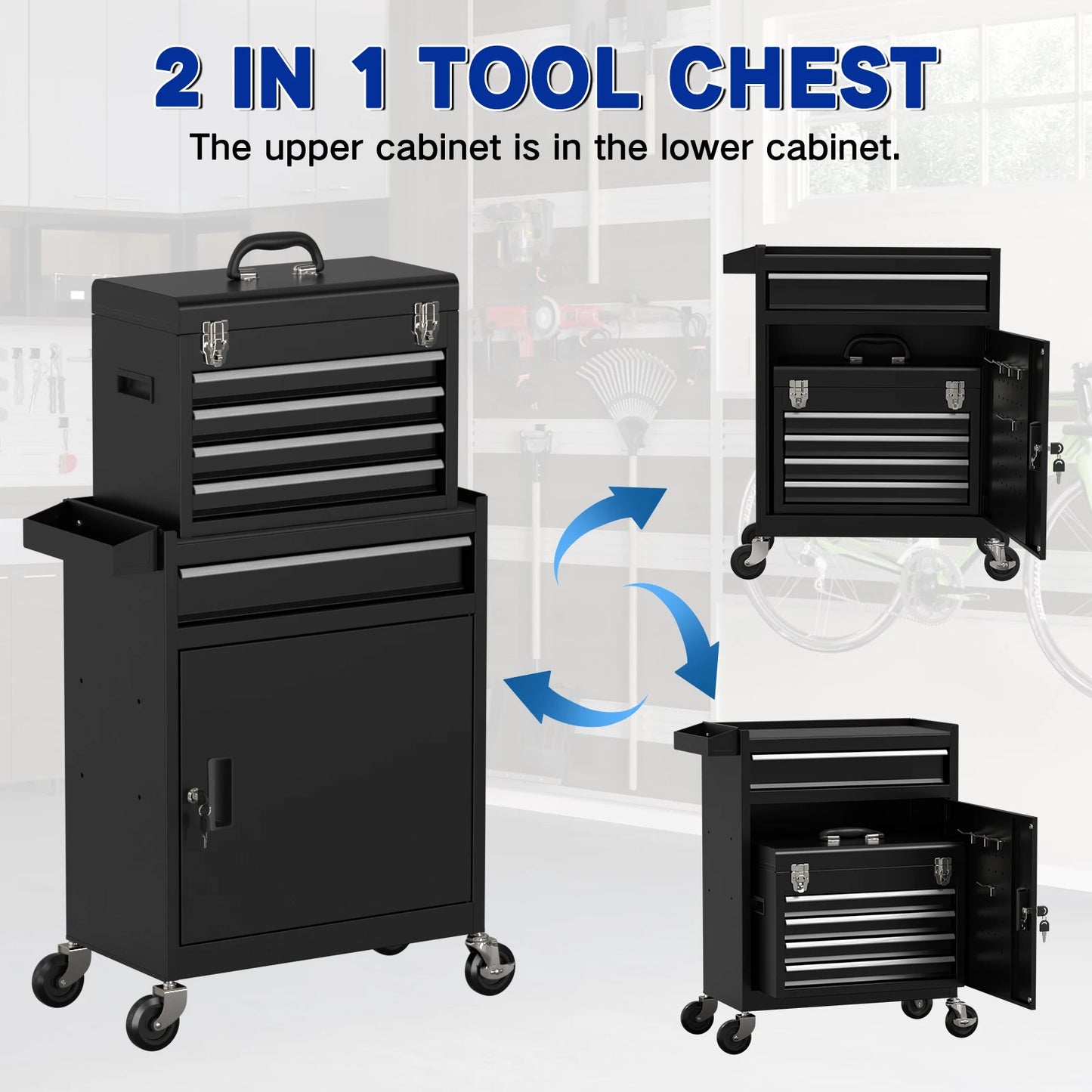 5 Drawer Tools Chest, Tool Cabinet with Universal Lockable Wheels.