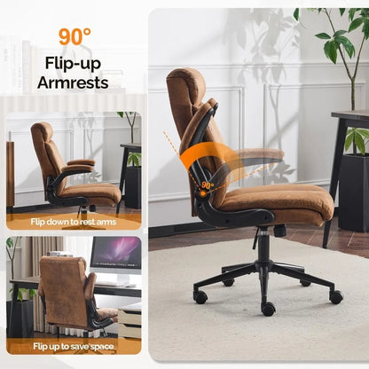 Rolling Ergonomic Office Desk Chair with Padded Flip-up Arms, 360°Swivel High Back.
