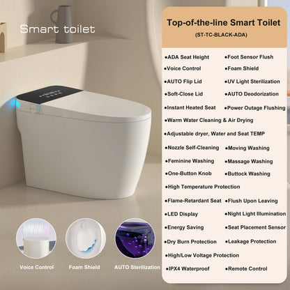 Smart Toilet with Built-in Bidet, AUTO Open/Close, Water Sprayer, AUTO Dual Flush, Heated Bidet Toilet Seat.