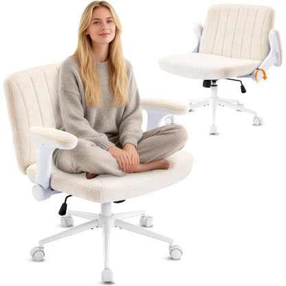 Criss Cross Chair with Adjustable Flip-Up Arms, Cross Legged Chair with Wheels, Extra Wide.