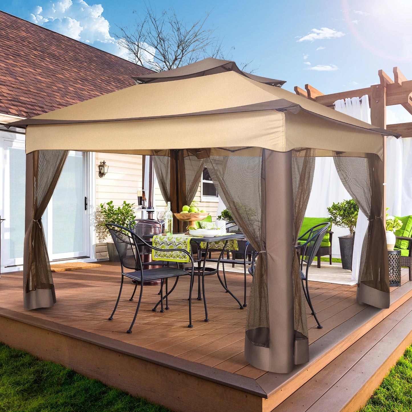 12x12 Pop up Gazebo with Mosquito Netting, Outdoor Canopy Tent with Carry Bag, for Backyard, etc.
