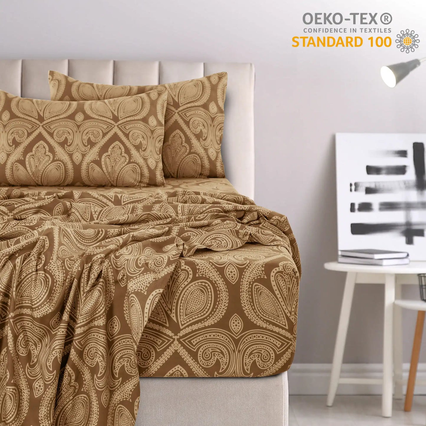 Lux Decor 4-Piece Paisley Bed Sheet Set – Soft Brushed Microfiber Sheets – Wrinkle-Resistant Bedding
