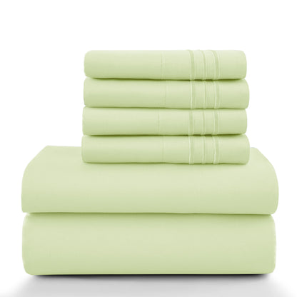 Lux Décor 6Pc Solid Sheet Set – Brushed Microfiber, 16" Deep Pockets, with Embroidered & Plain Pillowcases