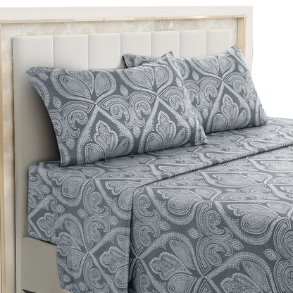 Lux Decor 4-Piece Paisley Bed Sheet Set – Soft Brushed Microfiber Sheets – Wrinkle-Resistant Bedding