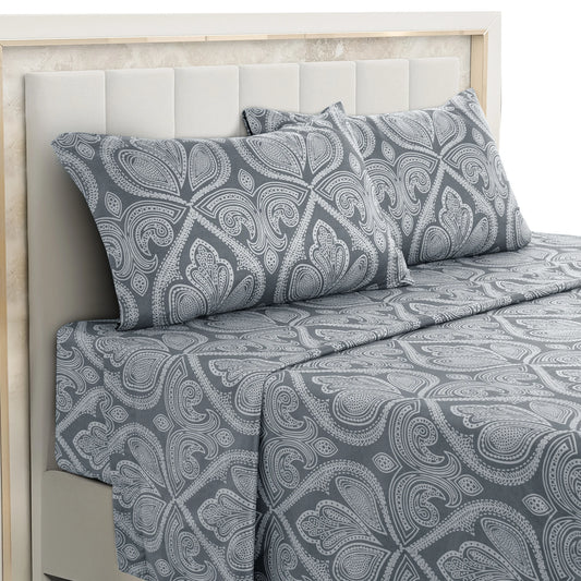 Lux Decor 4-Piece Paisley Bed Sheet Set – Soft Brushed Microfiber Sheets – Wrinkle-Resistant Bedding