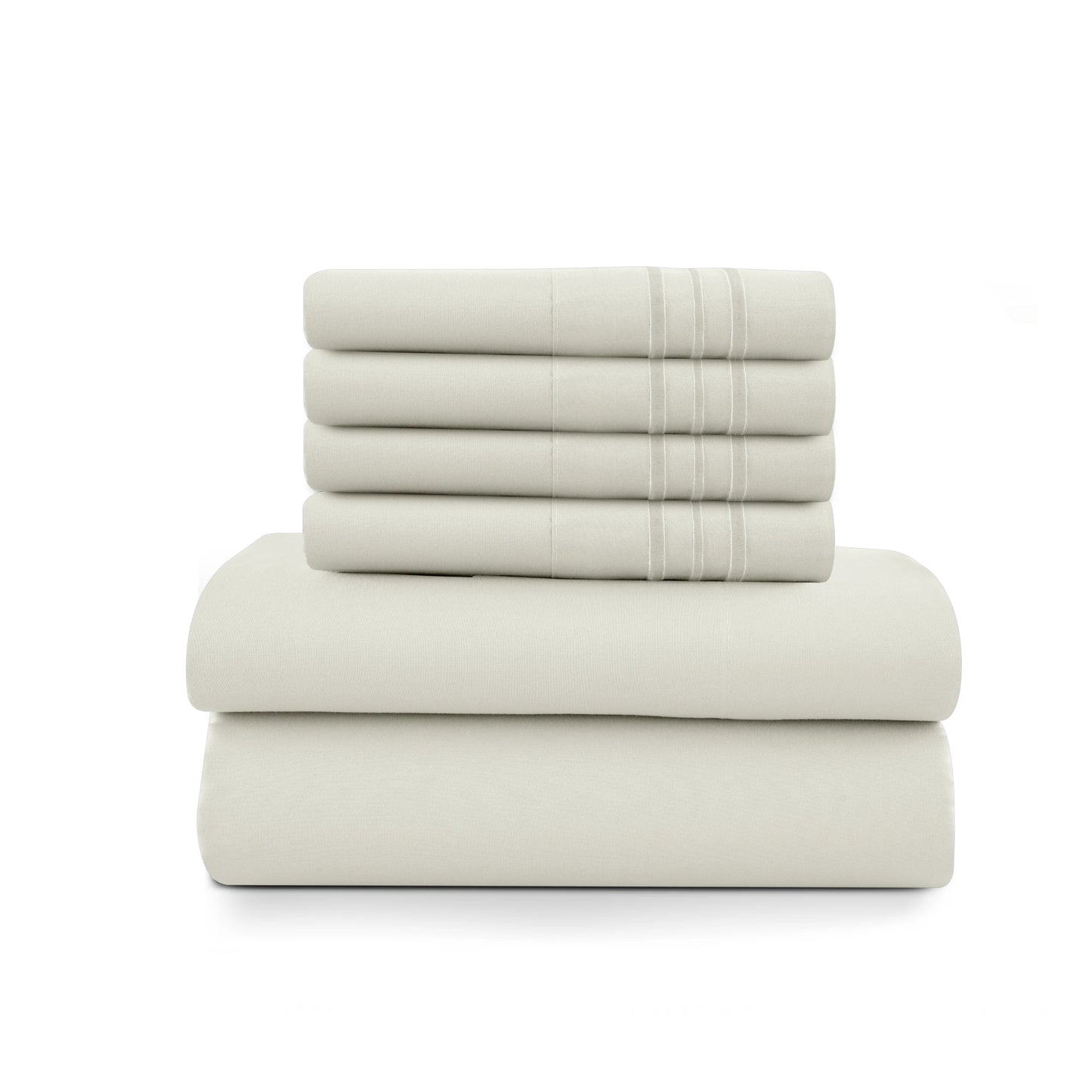 Lux Décor 6Pc Solid Sheet Set – Brushed Microfiber, 16" Deep Pockets, with Embroidered & Plain Pillowcases