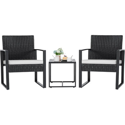 3 Pieces Outdoor Patio Wicker Furniture Set, Modern Rattan Chair Sets with Coffee Table for Yard.