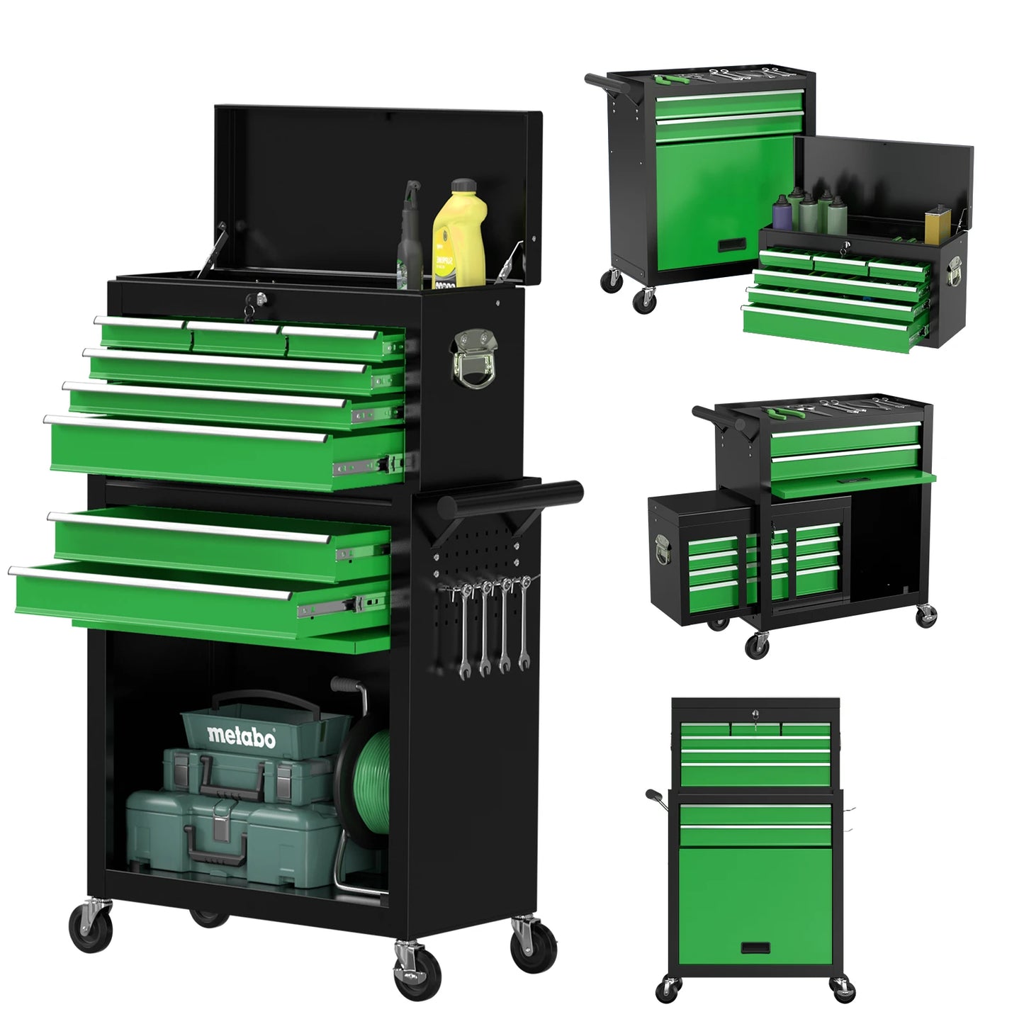 Kieperi 8 Drawer Tools ChestOrganizable Tool Box with Detachable Top Box for Workshop