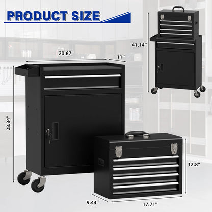5 Drawer Tools Chest, Tool Cabinet with Universal Lockable Wheels.