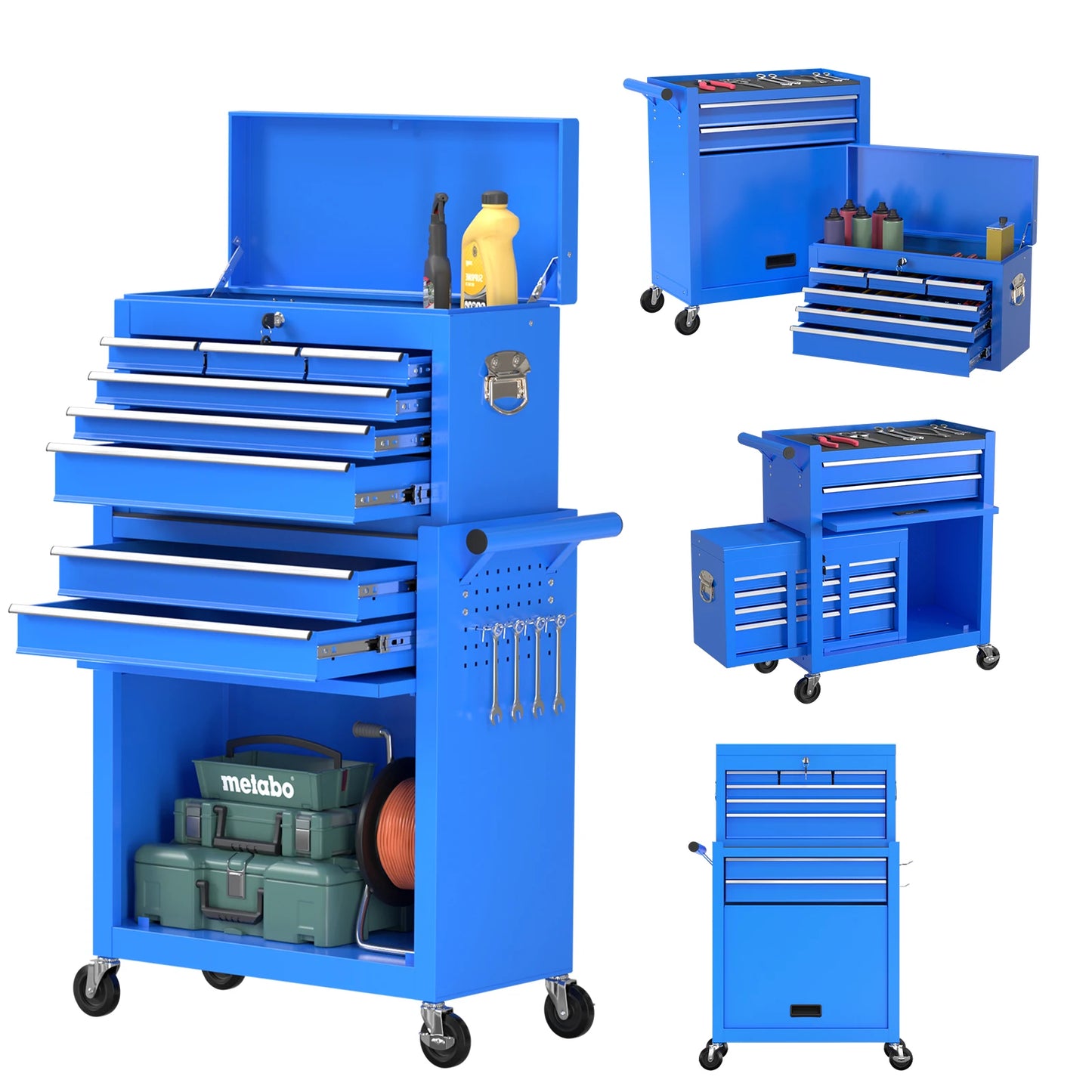 Kieperi 8 Drawer Tools ChestOrganizable Tool Box with Detachable Top Box for Workshop