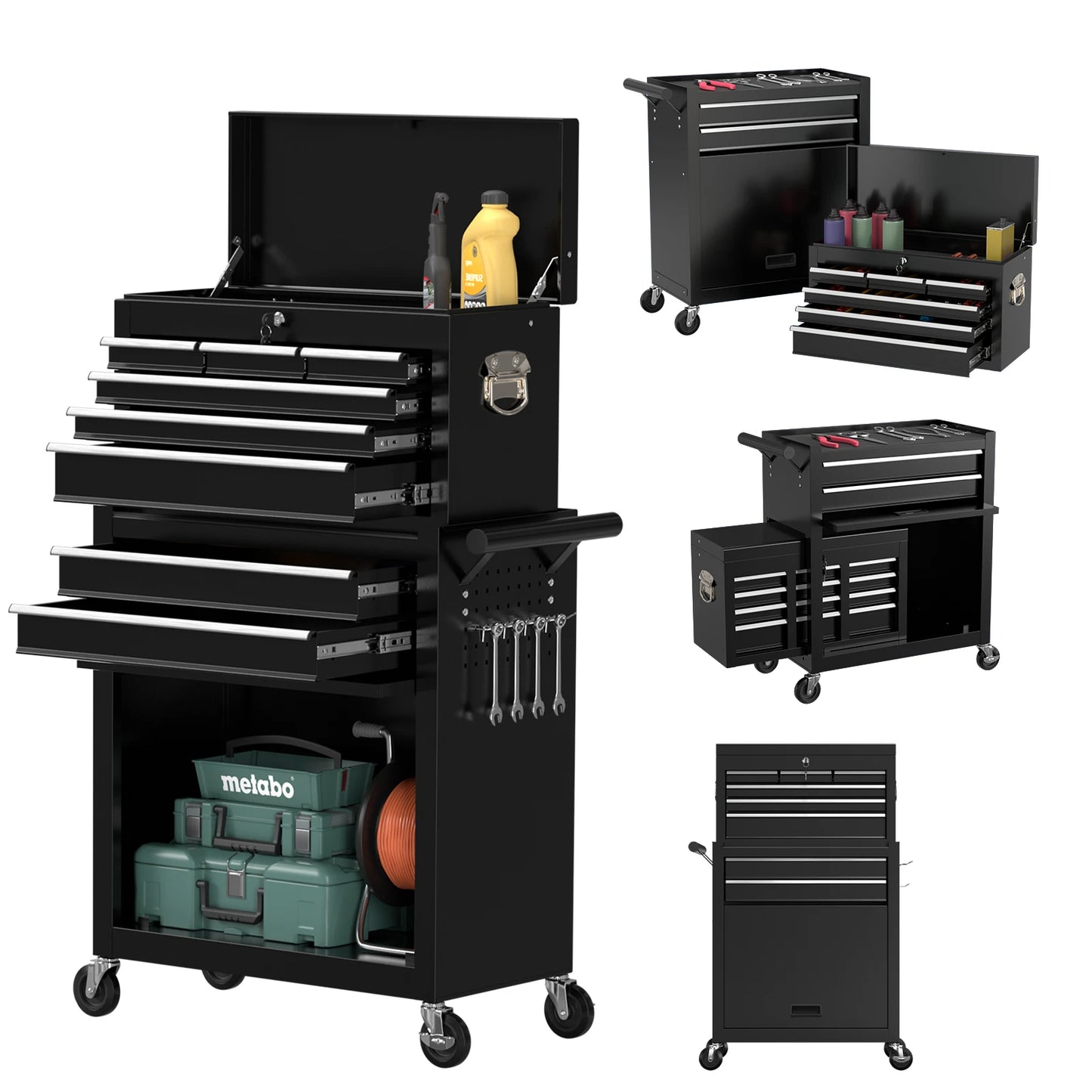 Kieperi 8 Drawer Tools ChestOrganizable Tool Box with Detachable Top Box for Workshop