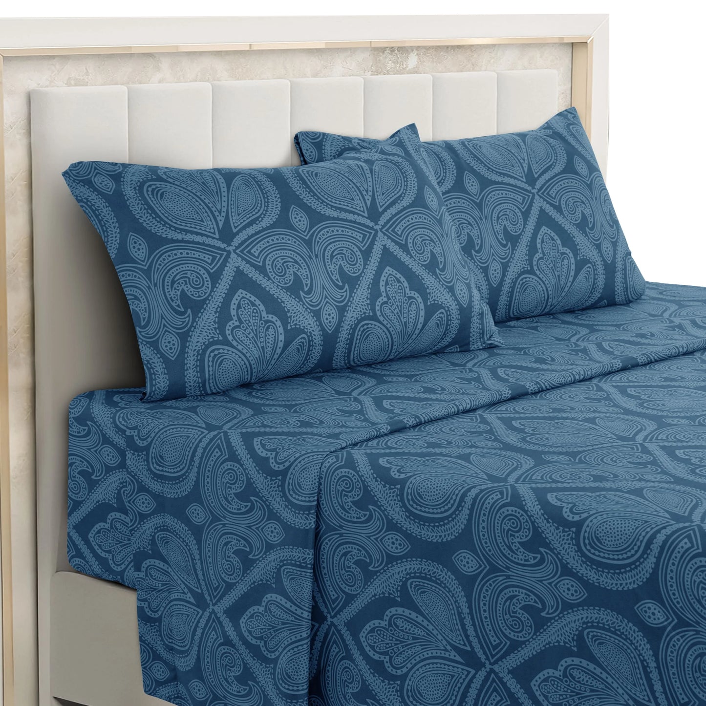 Lux Decor 4-Piece Paisley Bed Sheet Set – Soft Brushed Microfiber Sheets – Wrinkle-Resistant Bedding