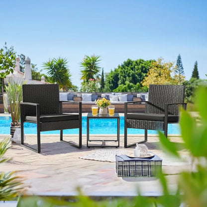 3 Pieces Outdoor Patio Wicker Furniture Set, Modern Rattan Chair Sets with Coffee Table for Yard.
