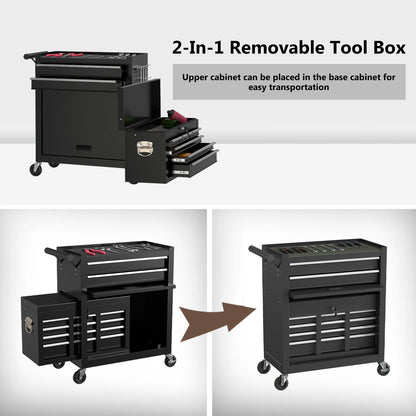 Kieperi 8 Drawer Tools ChestOrganizable Tool Box with Detachable Top Box for Workshop