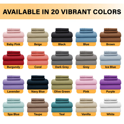 Lux Décor 6Pc Solid Sheet Set – Brushed Microfiber, 16" Deep Pockets, with Embroidered & Plain Pillowcases