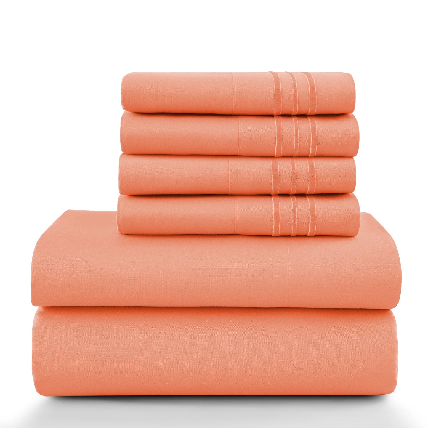 Lux Décor 6Pc Solid Sheet Set – Brushed Microfiber, 16" Deep Pockets, with Embroidered & Plain Pillowcases