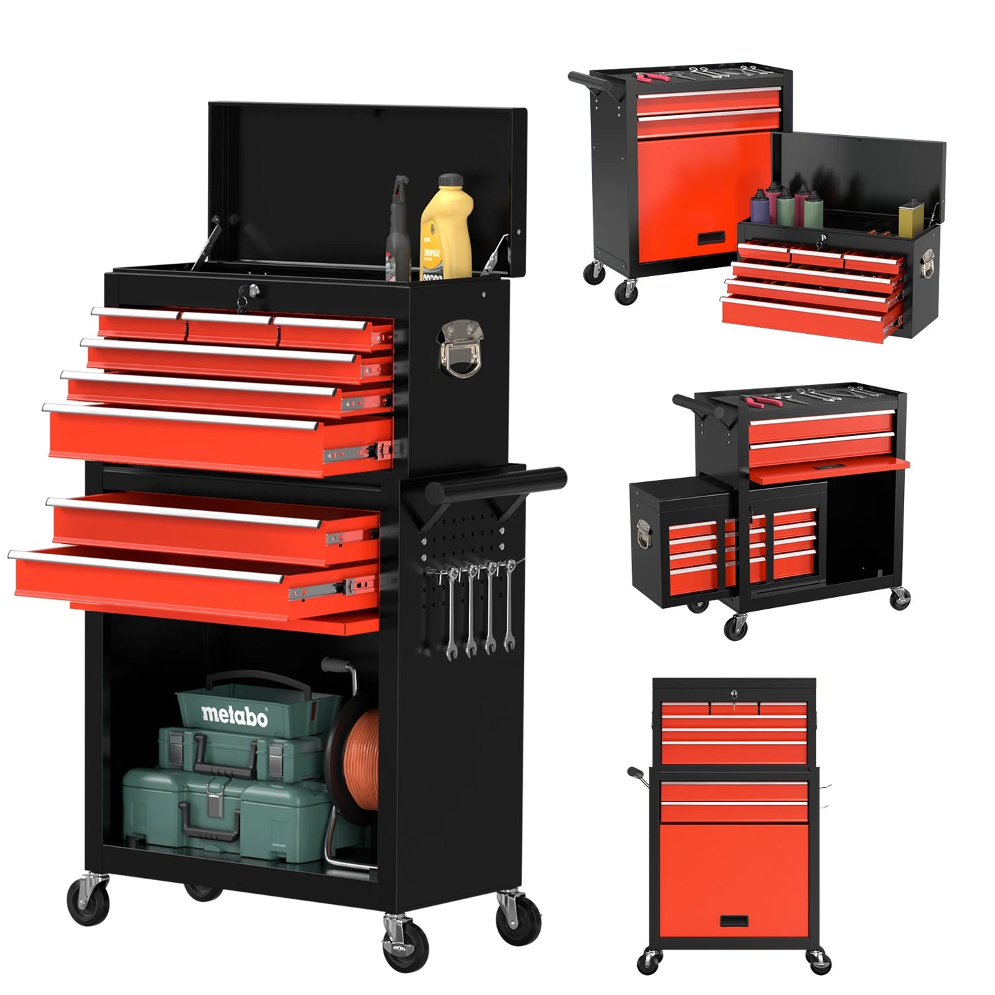 Kieperi 8 Drawer Tools ChestOrganizable Tool Box with Detachable Top Box for Workshop