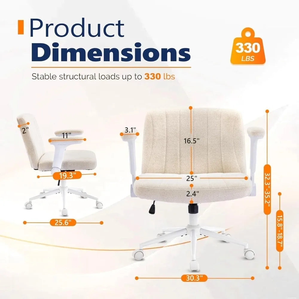 Criss Cross Chair with Adjustable Flip-Up Arms, Cross Legged Chair with Wheels, Extra Wide.