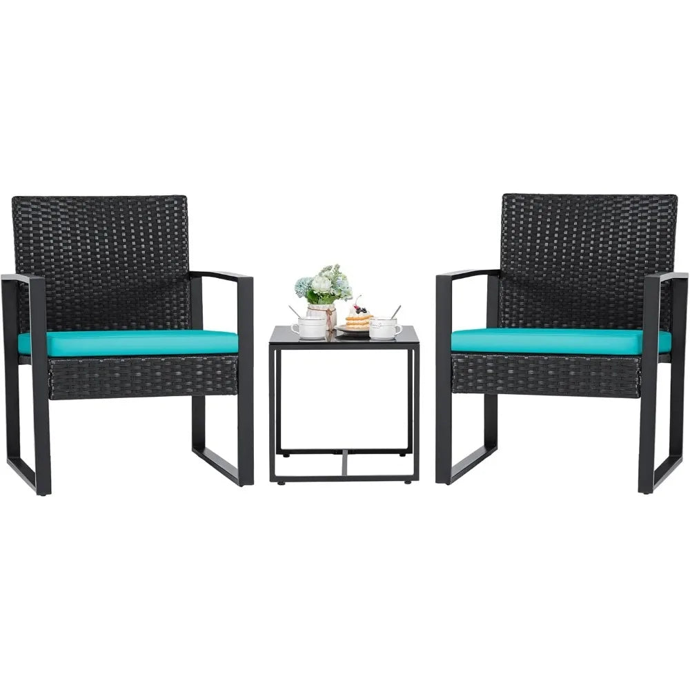 3 Pieces Outdoor Patio Wicker Furniture Set, Modern Rattan Chair Sets with Coffee Table for Yard.