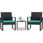 3 Pieces Outdoor Patio Wicker Furniture Set, Modern Rattan Chair Sets with Coffee Table for Yard.