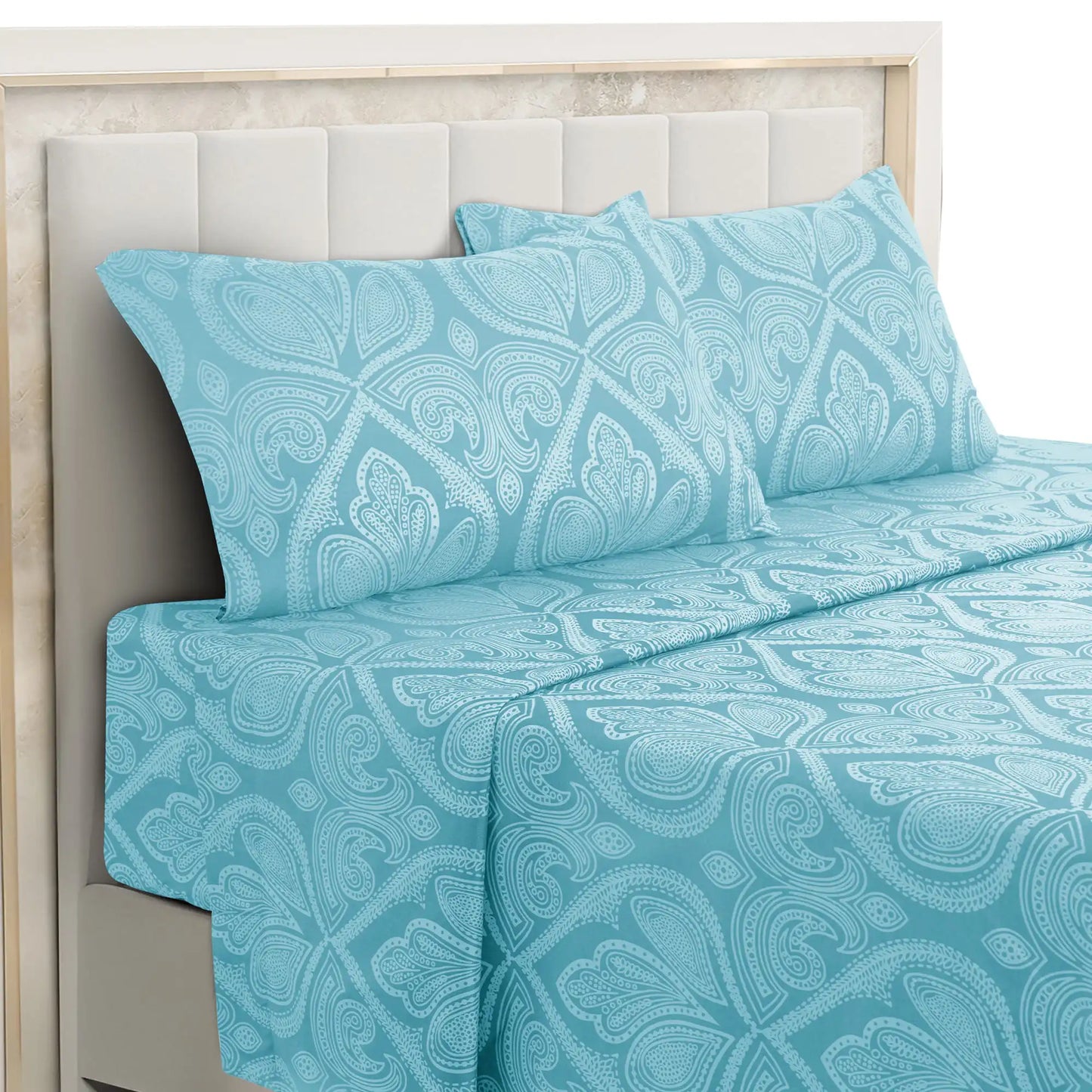Lux Decor 4-Piece Paisley Bed Sheet Set – Soft Brushed Microfiber Sheets – Wrinkle-Resistant Bedding